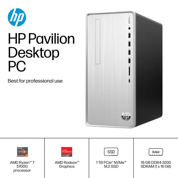 HP Pavilion Desktop TP01-2234 with 1TB NVME SSD, Ryzen 7 5700G CPU, 32GB RAM, Windows 11 PRO and Microsoft Office 2021 Computer Only  Serial Number 2MO40634ZD REFURBISHED - Image 2