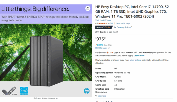 HP Envy Desktop TE01-5002 i7-14700, 32 GB RAM, Crucial P3+1 TB NVME SSD, Intel UHD Graphics 770, Windows 11 PRO and Microsoft Office 2021 Computer Only Serial Number 2MO4362YBV REFURBISHED - Image 2